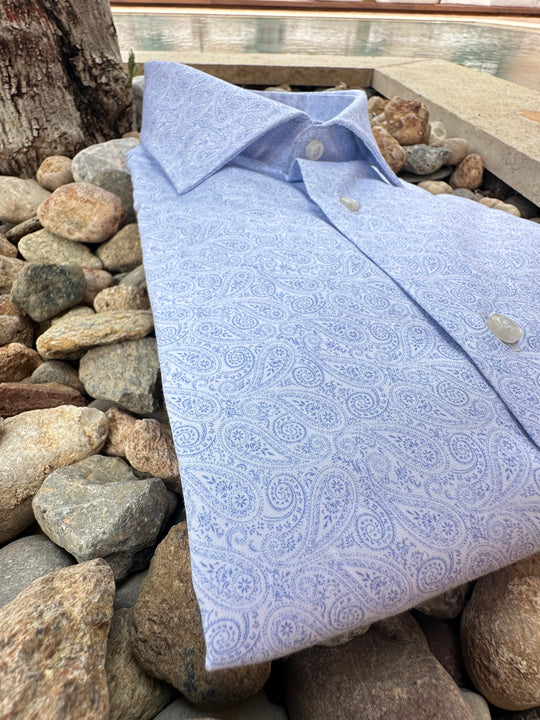 David K. Skjorte i blå 100% Bomuld med MiniPaisley