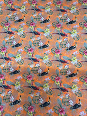 Neckertie Orange med fugle og blomster og grøn kant
