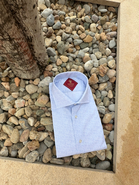 David K. Skjorte i blå 100% Bomuld med MiniPaisley