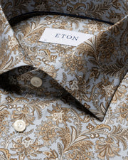 Blomstret Eton skjorte i Lyseblå og brun