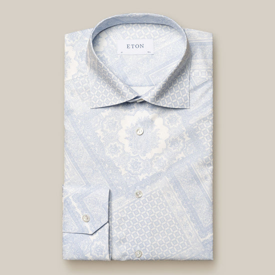 Eton Skjorte med hvidt og lyseblåt bandana mønster