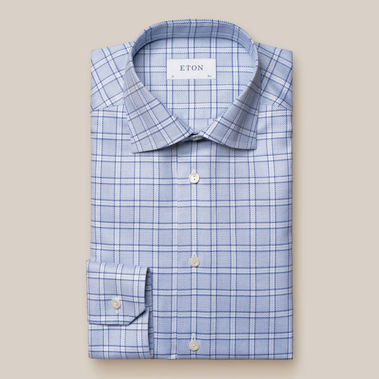 Lyseblå ternet Eton skjorte