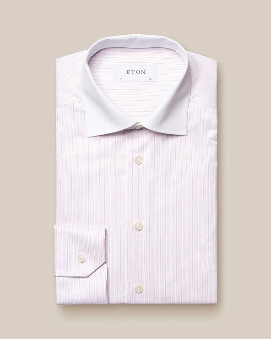 Eton "Fridayshirt" - Lyserød med hvide striber og hvid krave
