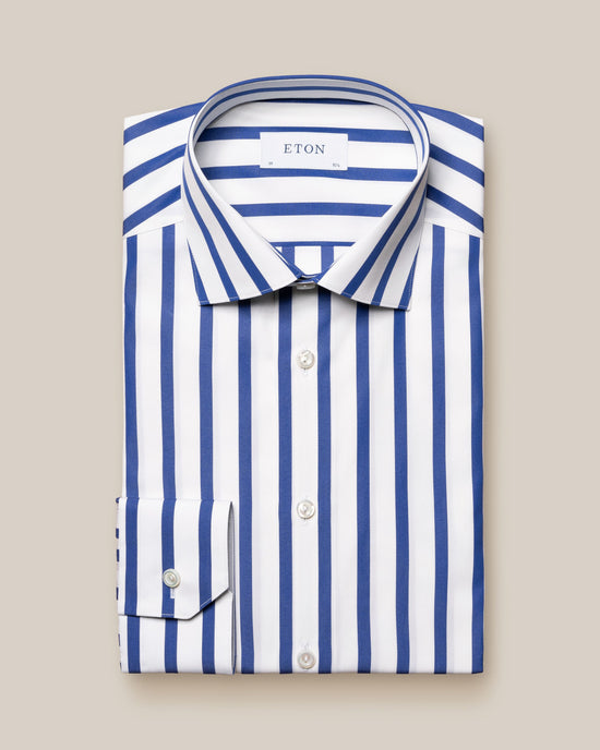 Herrerskjorte fra Eton med brede hvide og mørkeblå striber