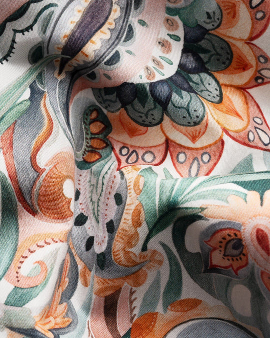 Multiprintet Eton herreskjorte med storer Papegøjer og cut-away krave