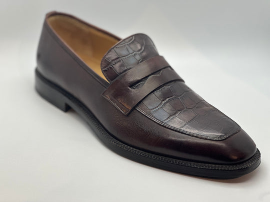Brun herrer pennyloafer med imiteret crocco på vrist