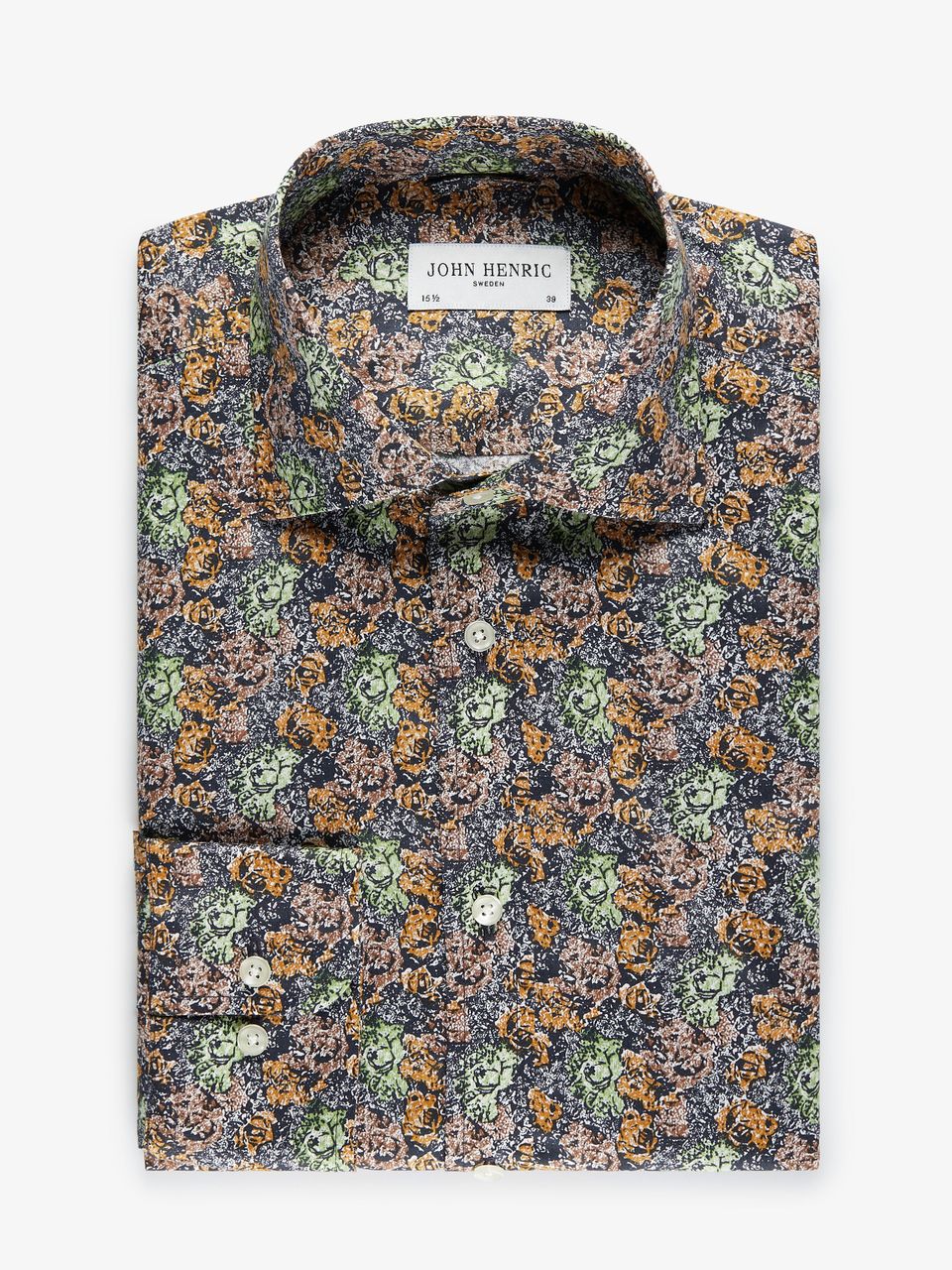 John Henric Skjorte blomstret Grøn/Orange/Blå