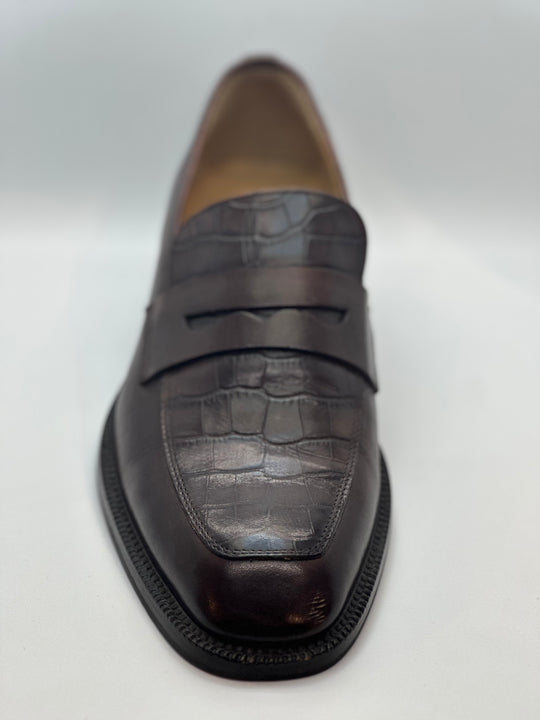Brun herrer pennyloafer med imiteret crocco på vrist