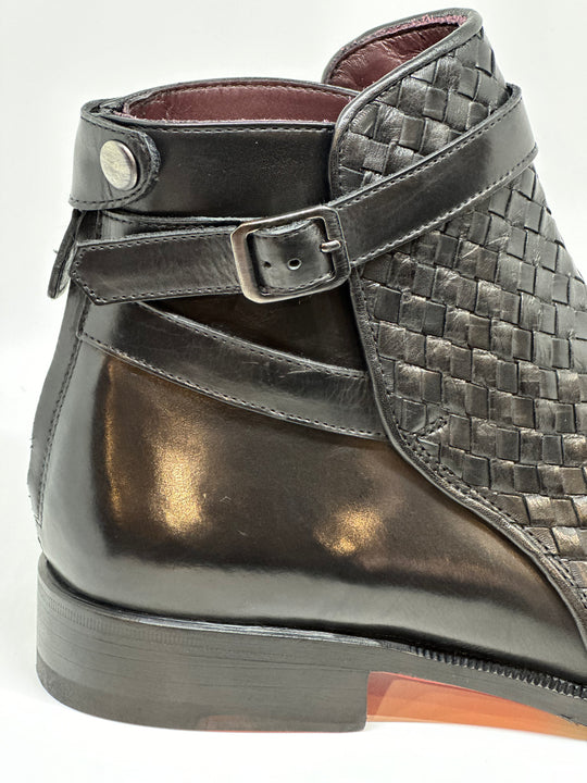 Sort flettet herresstøvle i læder og ruskind