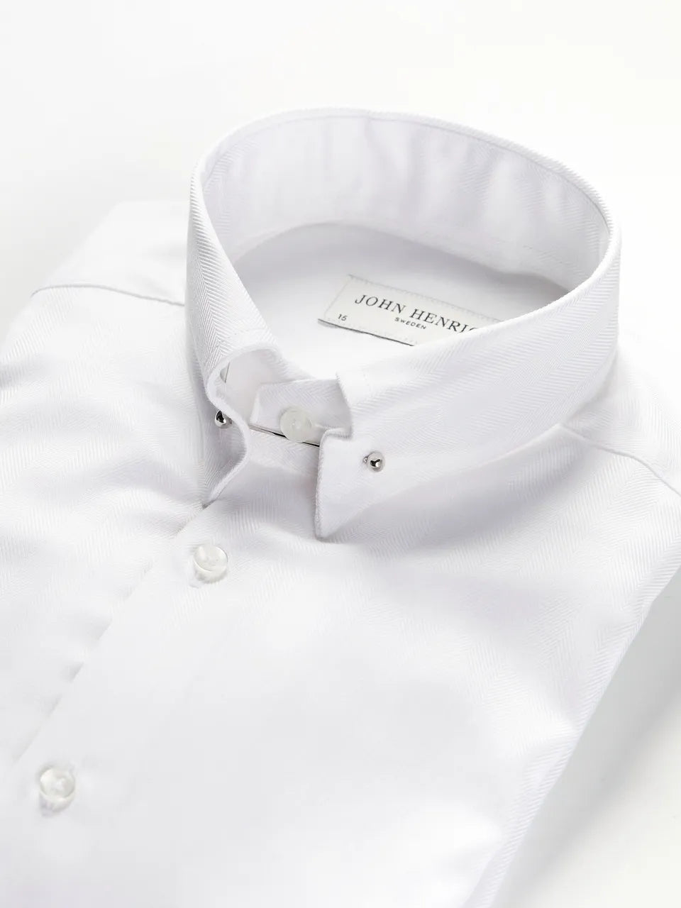 Shirt with Pin-Collar White Herringbone