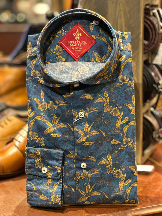 Blomstret Skjorte Blå - Slim Fit