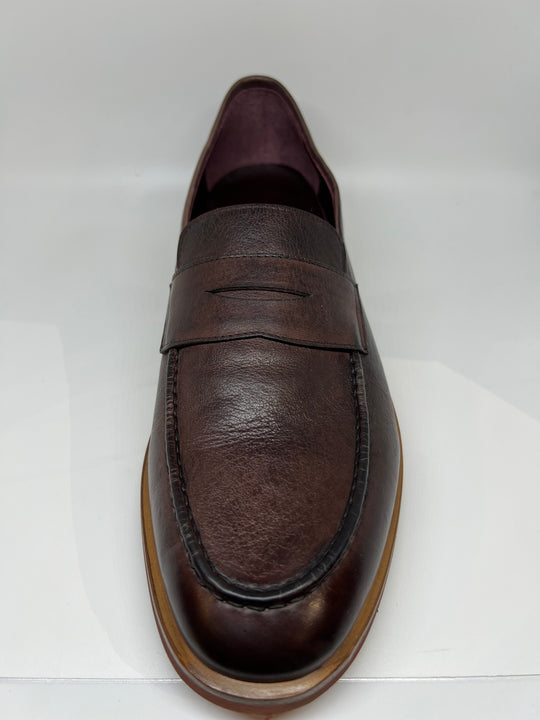 Brun klassisk herrer pennyloafer i kænguruskind med Wibramsål