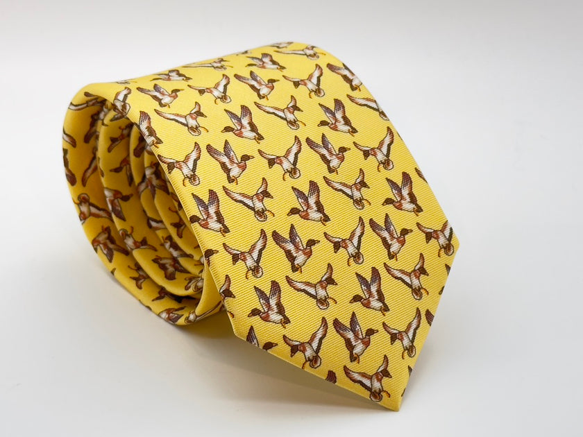 Slips i gult med ænder 100 silke