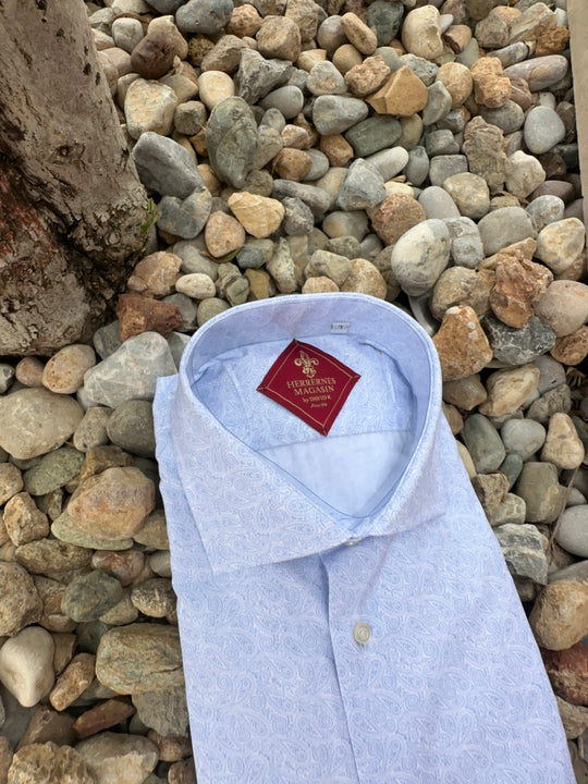 David K. Skjorte i blå 100% Bomuld med MiniPaisley