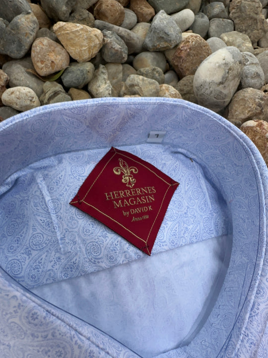 David K. Skjorte i blå 100% Bomuld med MiniPaisley