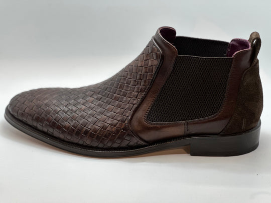 Brun Chelseaboot i Flettet look med ruskindshæl og elastik
