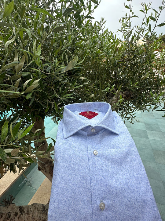 David K. Skjorte i blå 100% Bomuld med MiniPaisley