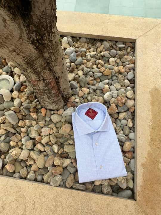 David K. Skjorte i blå 100% Bomuld med MiniPaisley