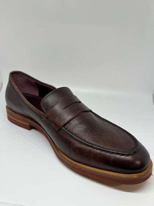 Brun klassisk herrer pennyloafer i kænguruskind med Wibramsål