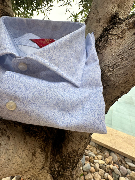 David K. Skjorte i blå 100% Bomuld med MiniPaisley