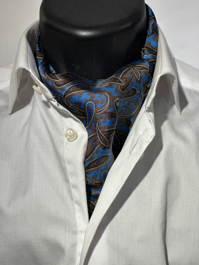 Ascot med Paisley i brun og lyseblå