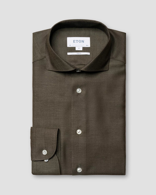 Brun Eton Herreskjorte i Merino uld og cutaway krave