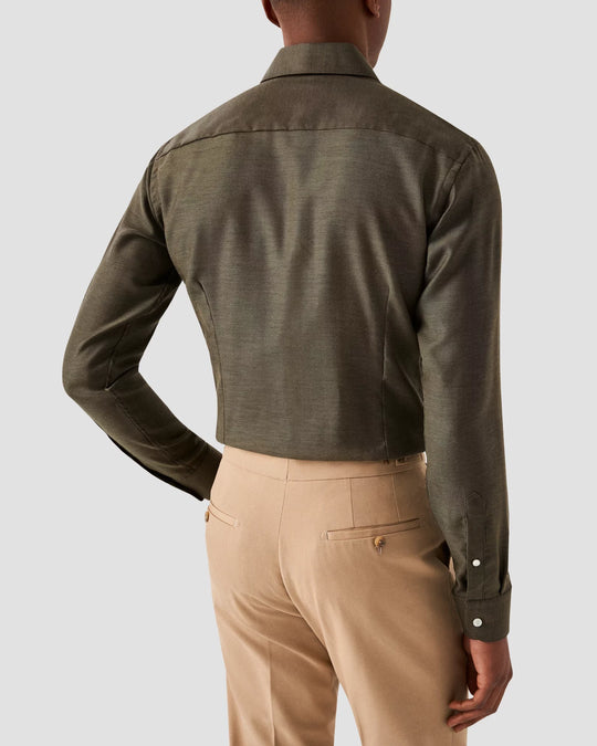 Brun Eton Herreskjorte i Merino uld og cutaway krave