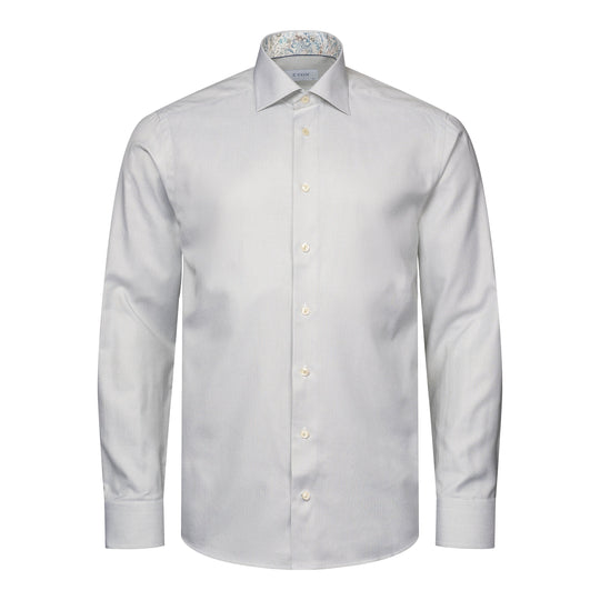 Lysegrøn Eton herreskjorte med blomster kontrast i krave og manchetter