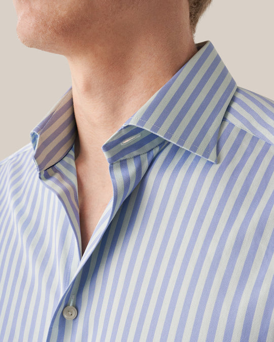 Eton herreskjorte i lyseblå og lysegrønne striber