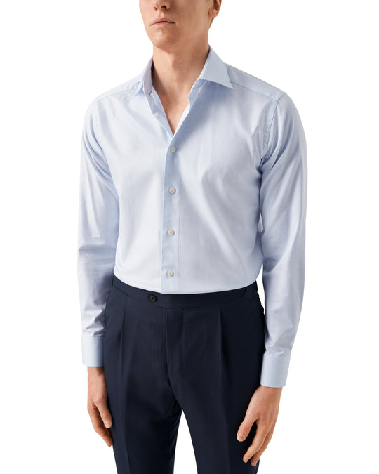 Lyseblå Eton Herreskjorte med striber og Cutaway krave