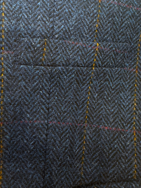 Front&Back Tweed Vest i Blå med Lysebrune og Røde Striber/Tern