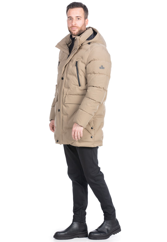 Beige herrer dynejakke med hætte