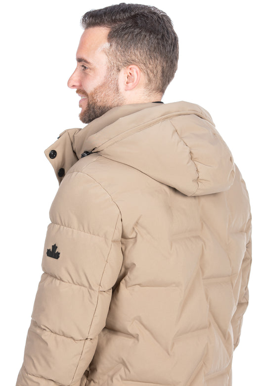 Beige herrer dynejakke med hætte