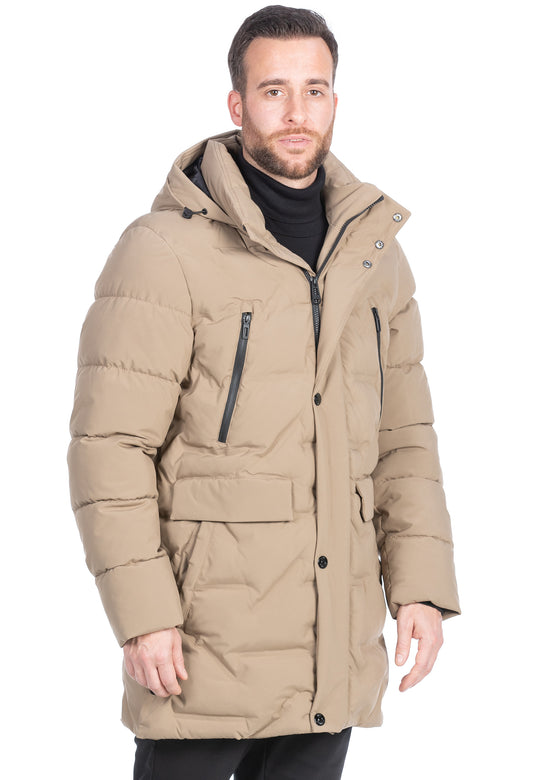 Beige herrer dynejakke med hætte