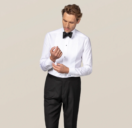 Hvid Smokingskjorte med Plisséring - Super Slim Fit
