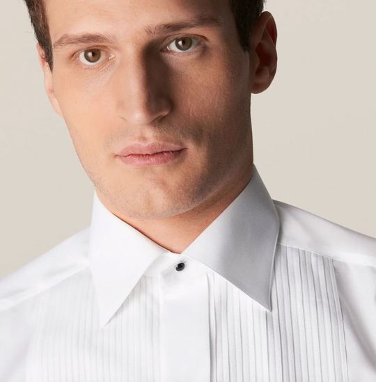 Hvid Smokingskjorte med Plisséring - Super Slim Fit