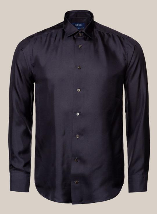 Navy 100% Silkeskjorte i luksus kvalitet fra Eton