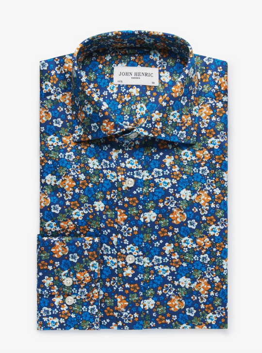 John Henric Skjorte Multiblomstret Blå