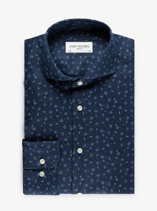 John Henric Skjorte Navy med mønster