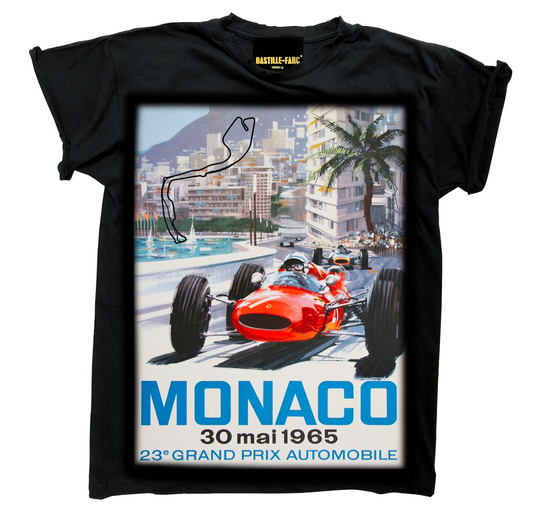 Hvid T-shirt Herre og Dame fra Bastille Venezia med Monaco ´65. Printet er i Silke