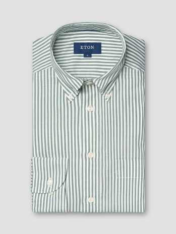 Grøn og Hvid stribet Oxford Skjorte med Button-Down
