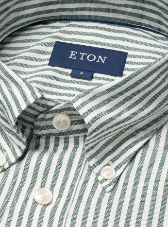 Grøn og Hvid stribet Oxford Skjorte med Button-Down