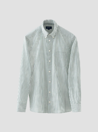 Grøn og Hvid stribet Oxford Skjorte med Button-Down