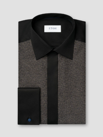 Sort og grå Jacquard Eton Herreskjorte med kontrast på front