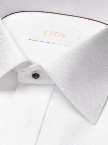 Hvid Eton Herreskjorte i Semi Solid Dobby kvalitet
