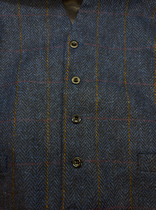 Front&Back Tweed Vest i Blå med Lysebrune og Røde Striber/Tern