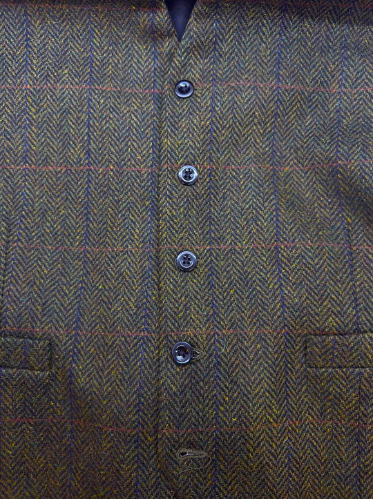 Front&Back Tweed Vest i Mørkegrøn med Navy og Orange Striber/Tern