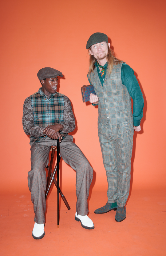 Ternet jakkesæt i tweed med Houndstooth - Grøn, Brun og Rustfarvet i metervare fra Lanficio di Pray