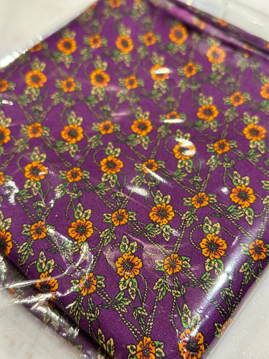 Charmeklud Lilla og Orange og grønne blomster