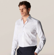 Hvid Eton skjorte i Twill med dobbltmanchet - Slim Fit